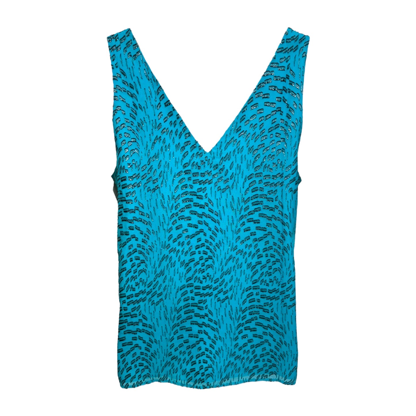 Florin Silk & Metallic Top Sleeveless Designer By Lilly Pulitzer In Blue, Size: Xl