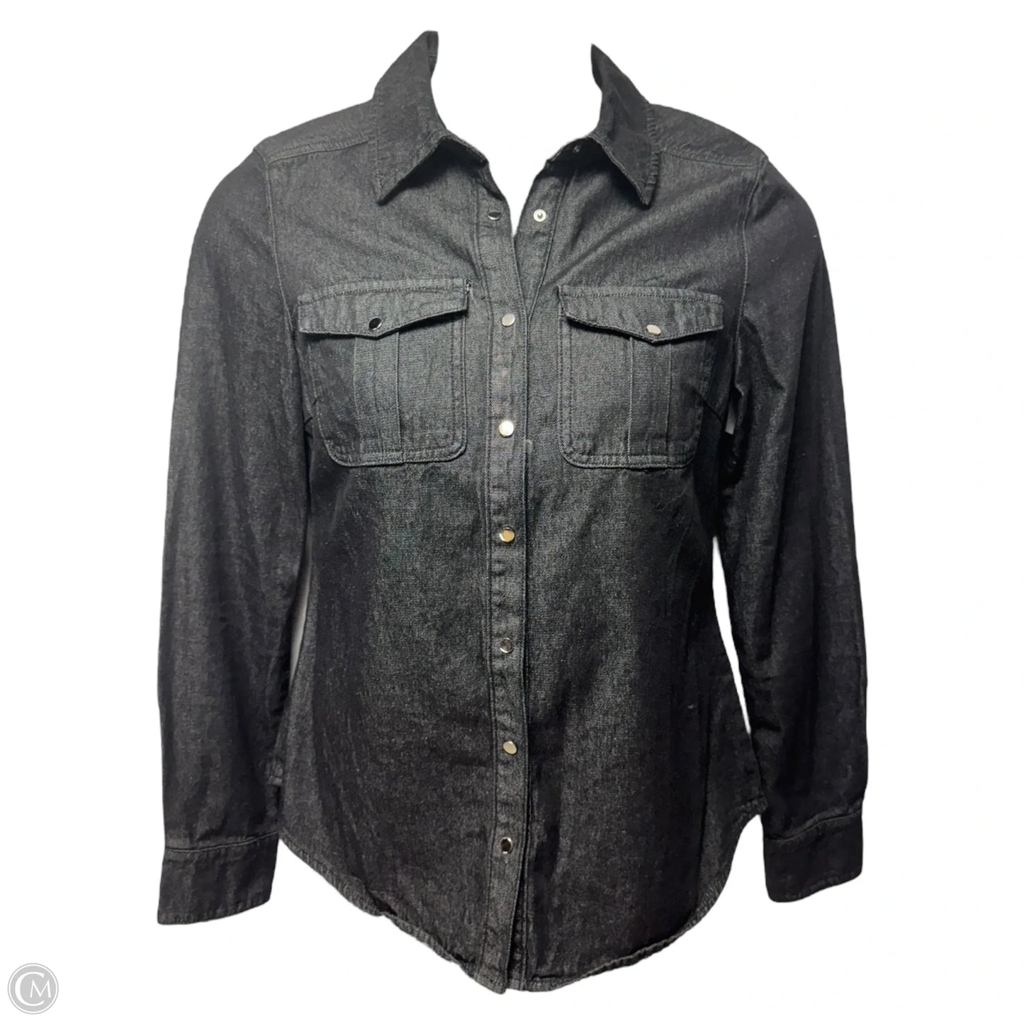 Denim Snap Top Long Sleeve By Karen Millen In Black Denim, Size: 8