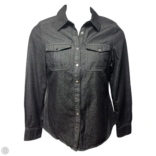 Denim Snap Top Long Sleeve By Karen Millen In Black Denim, Size: 8