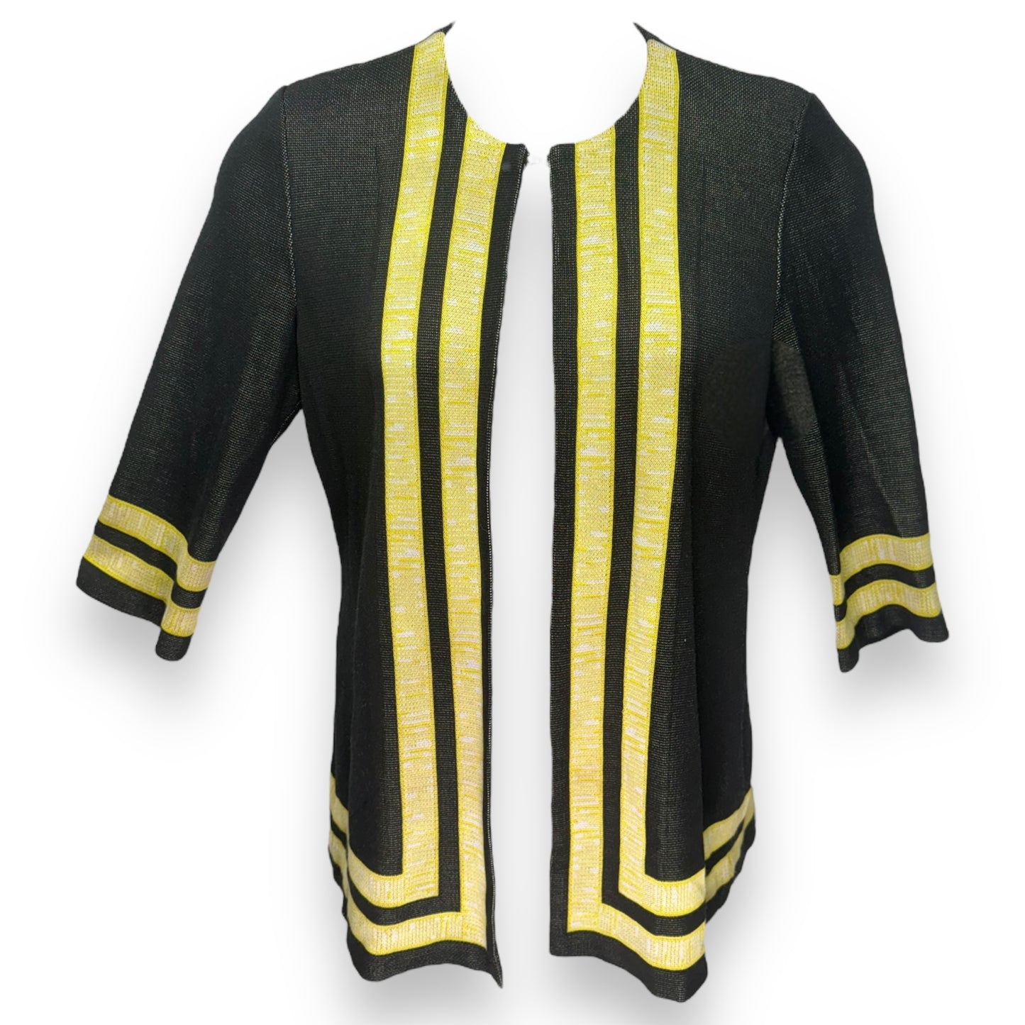 Longline Cardigan By Misook In Black & Yellow Stripe, Size: S