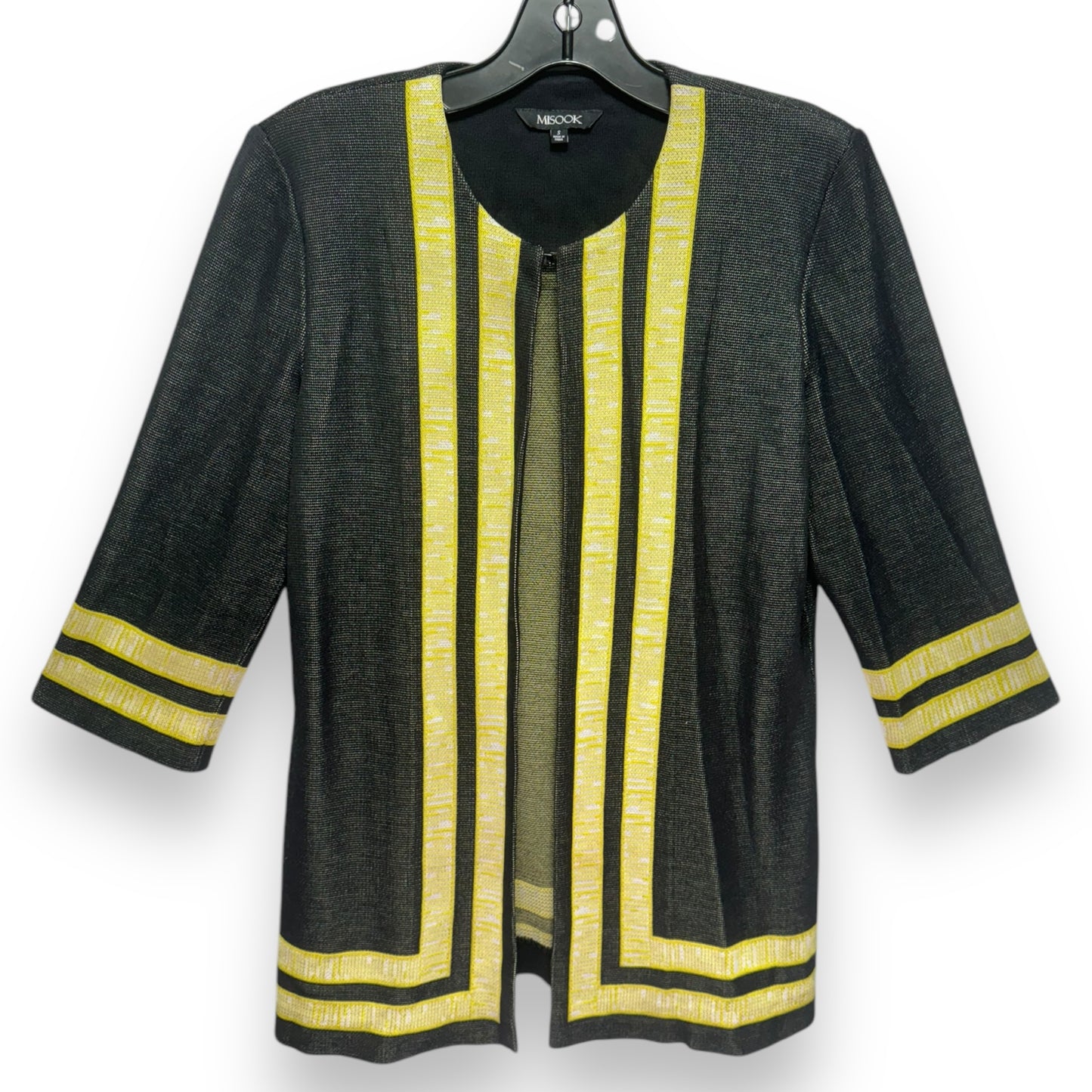 Longline Cardigan By Misook In Black & Yellow Stripe, Size: S