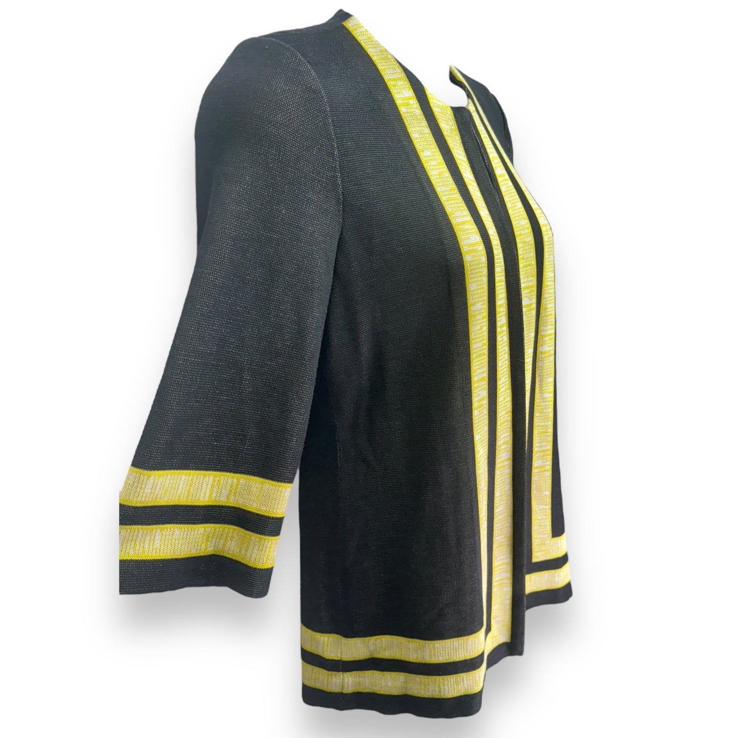 Longline Cardigan By Misook In Black & Yellow Stripe, Size: S