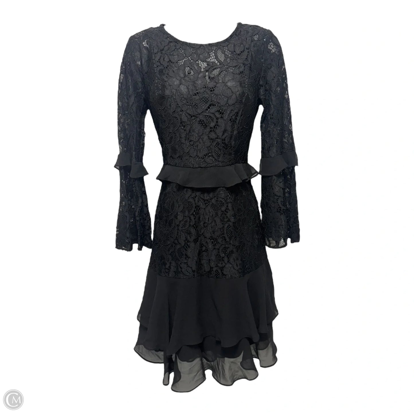 Lace & Chiffon Ruffle Mini Dress By Taylor In Black, Size: 4