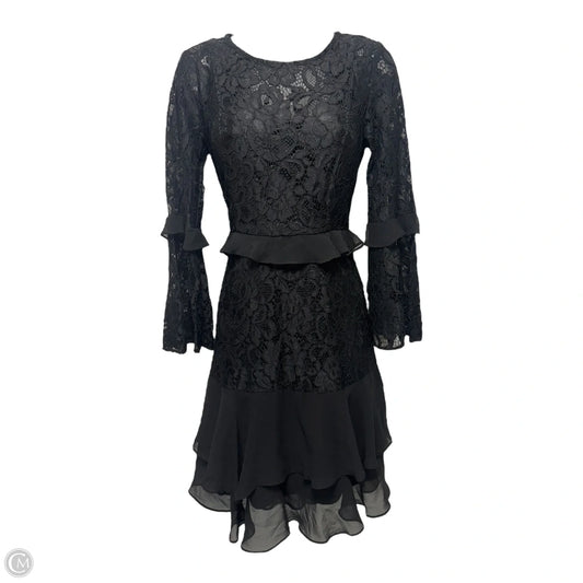 Lace & Chiffon Ruffle Mini Dress By Taylor In Black, Size: 4