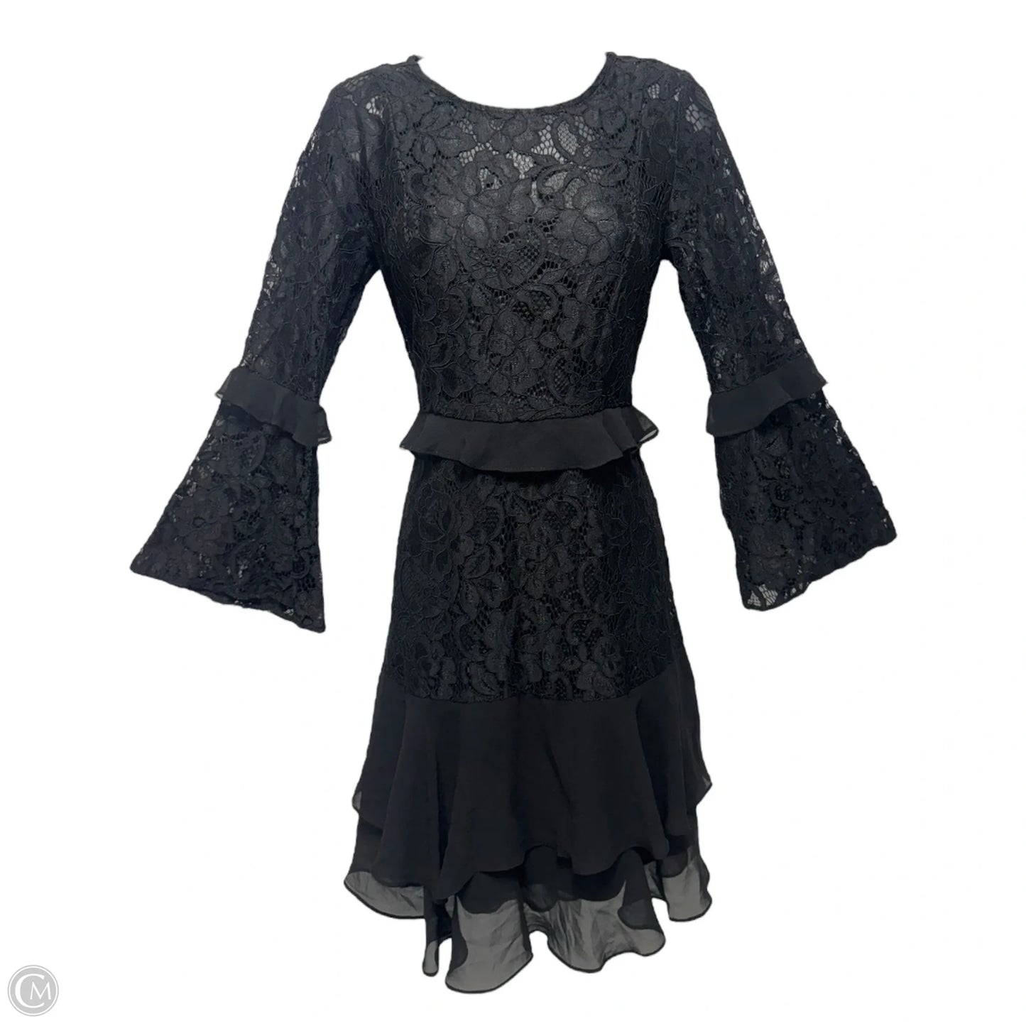 Lace & Chiffon Ruffle Mini Dress By Taylor In Black, Size: 4
