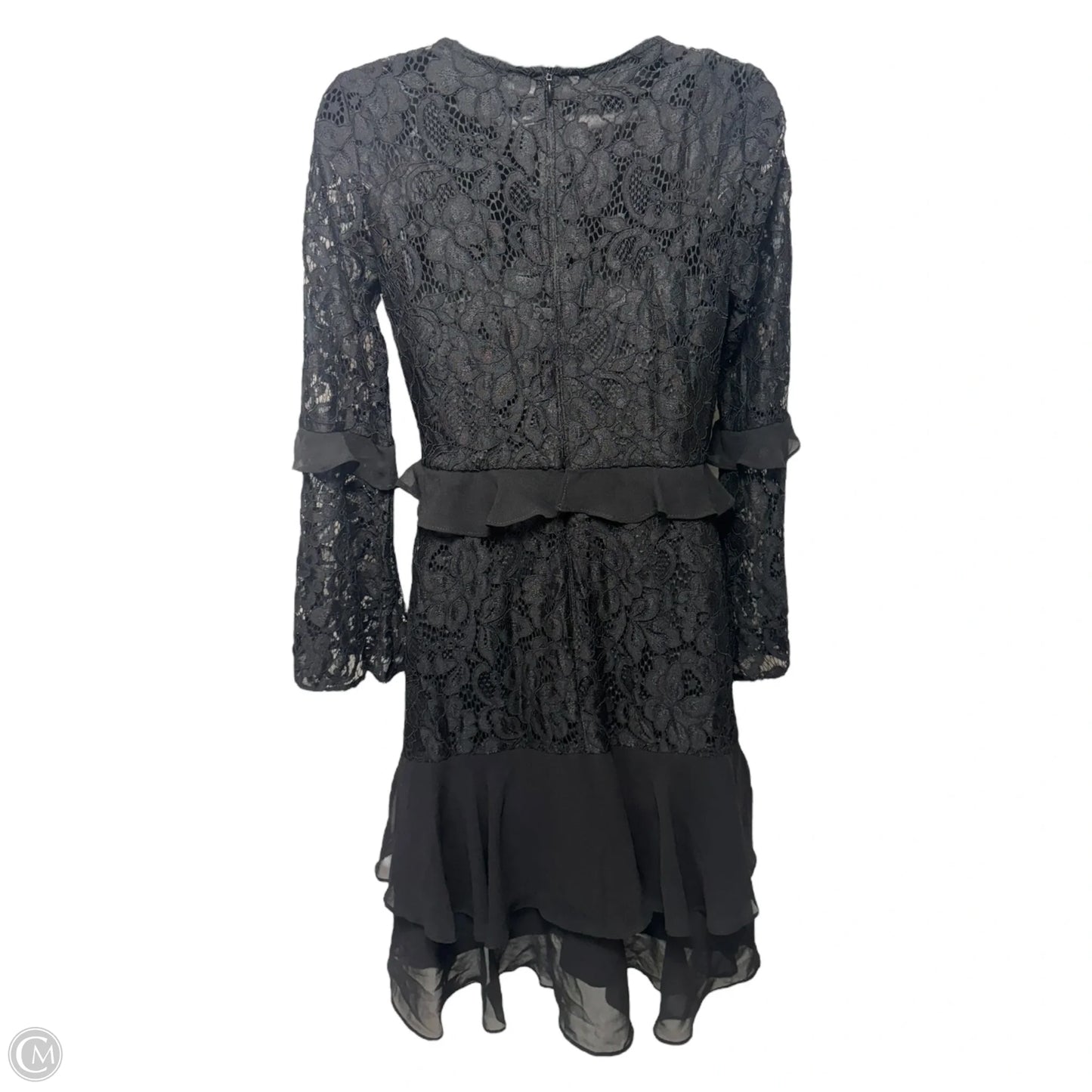 Lace & Chiffon Ruffle Mini Dress By Taylor In Black, Size: 4