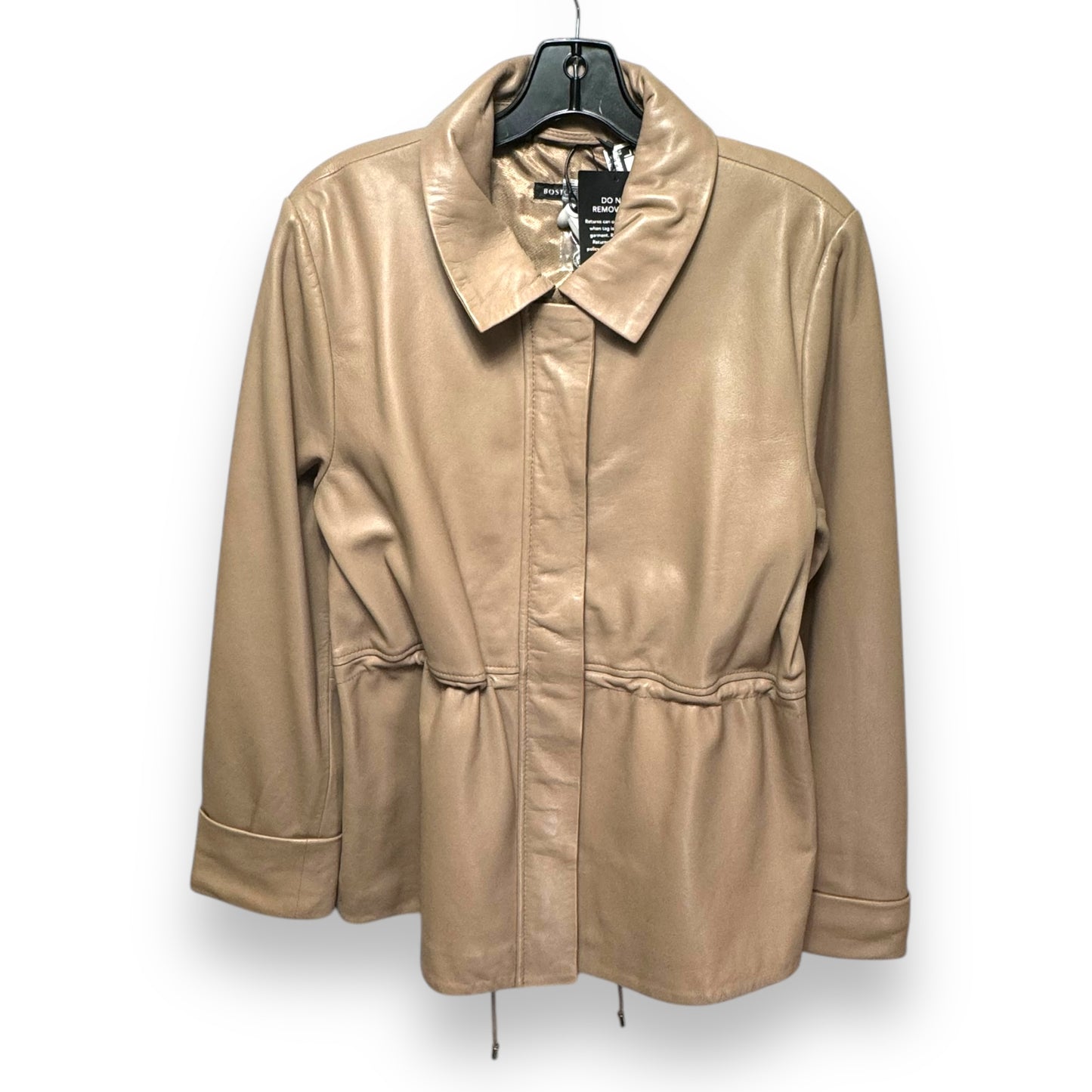 Chic Shaped Leather Utility Jacket By Boston Proper In Beige, Size: L