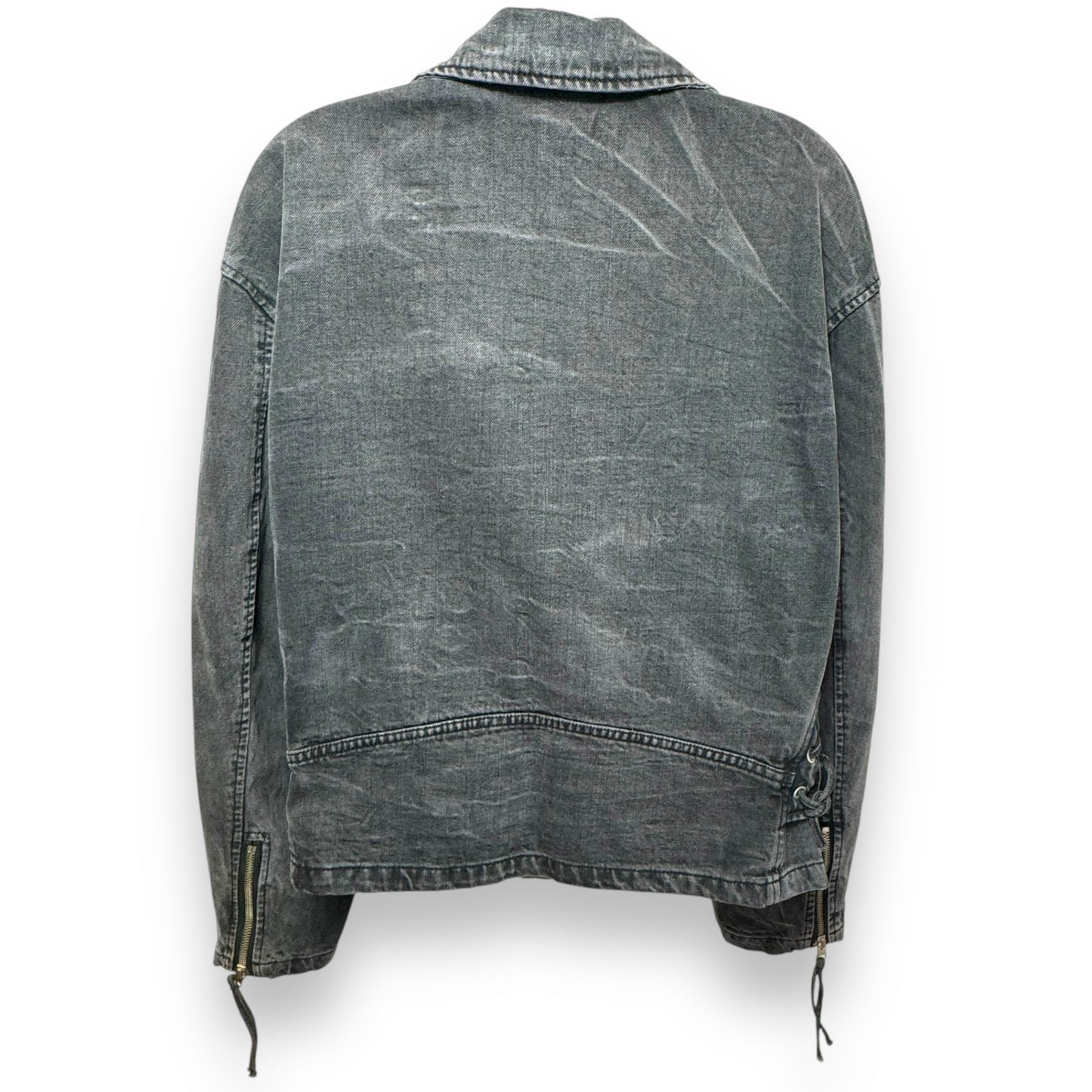 Oversized Moto Jacket By Free People In Black Denim, Size: XS