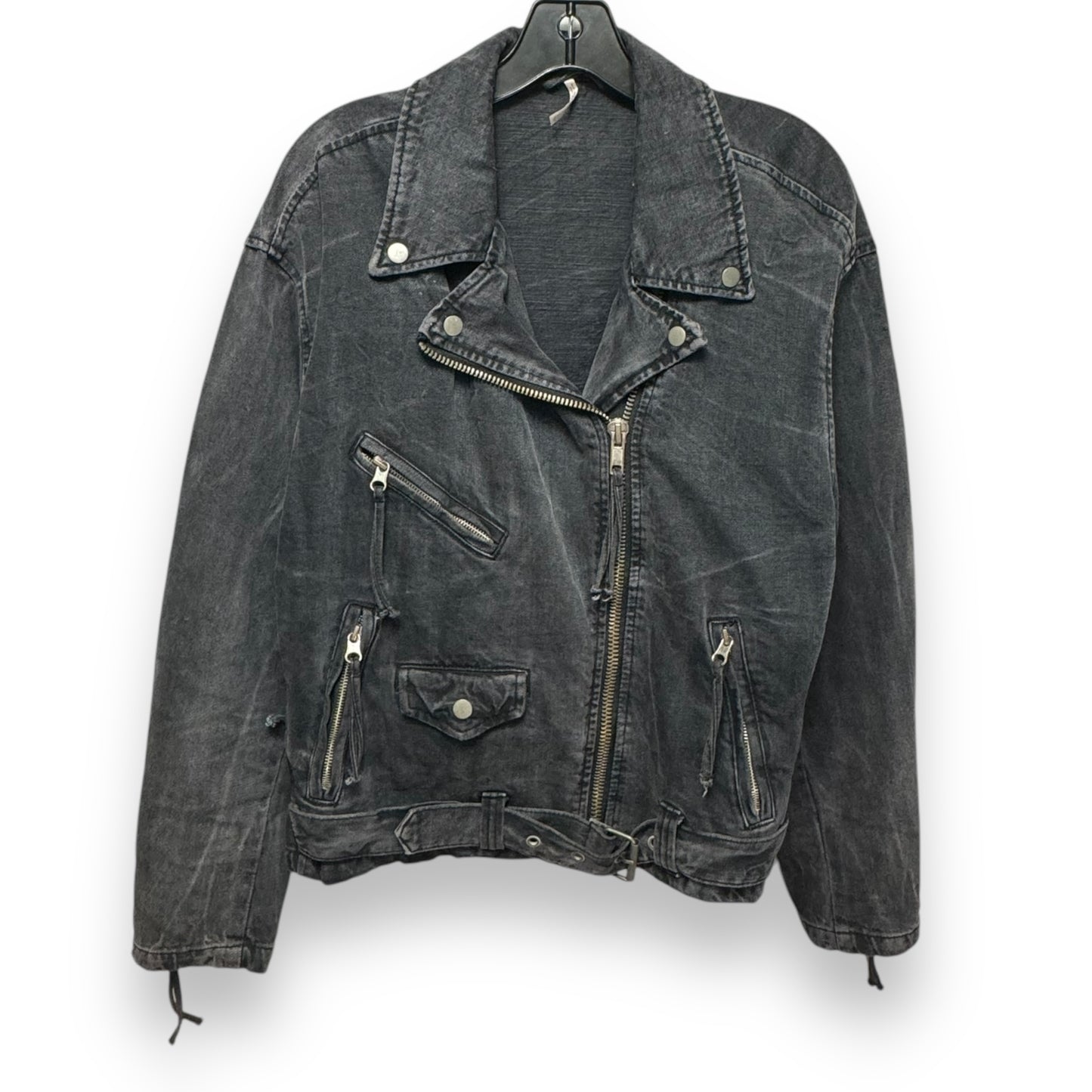 Oversized Moto Jacket By Free People In Black Denim, Size: XS