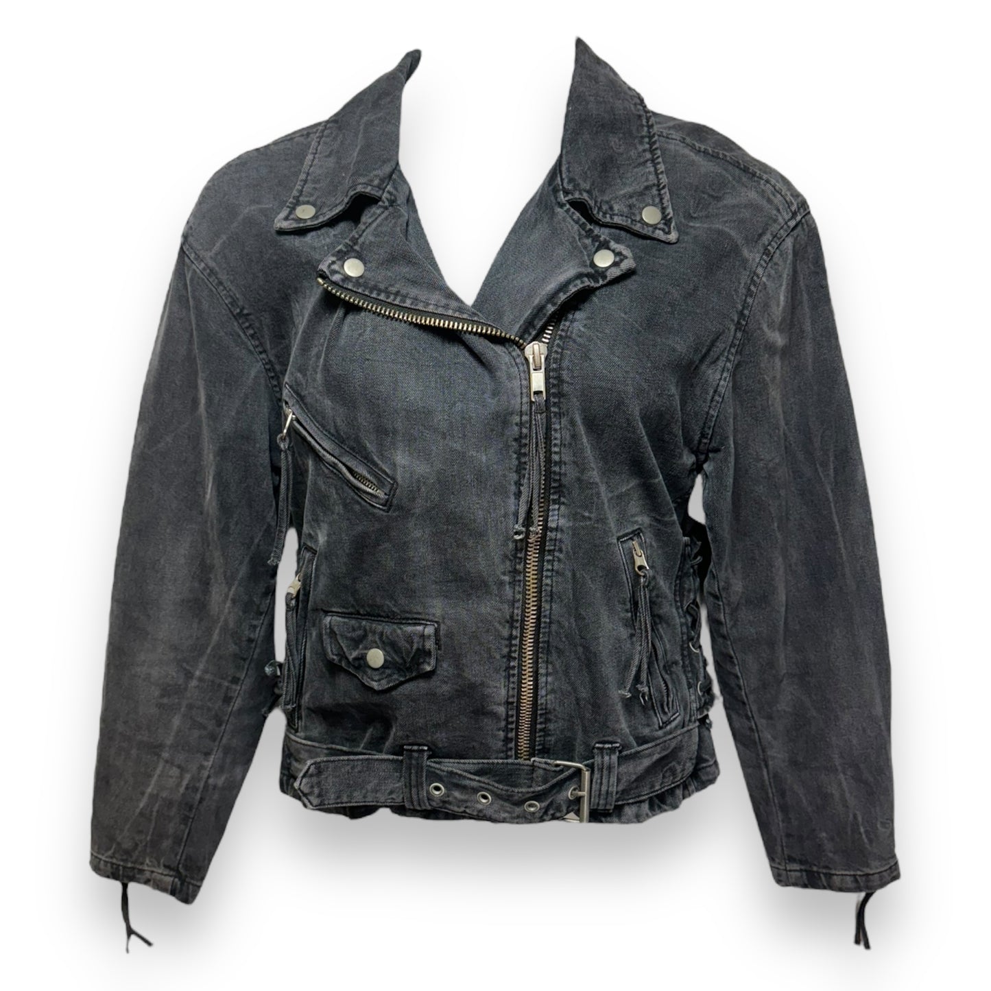 Oversized Moto Jacket By Free People In Black Denim, Size: XS