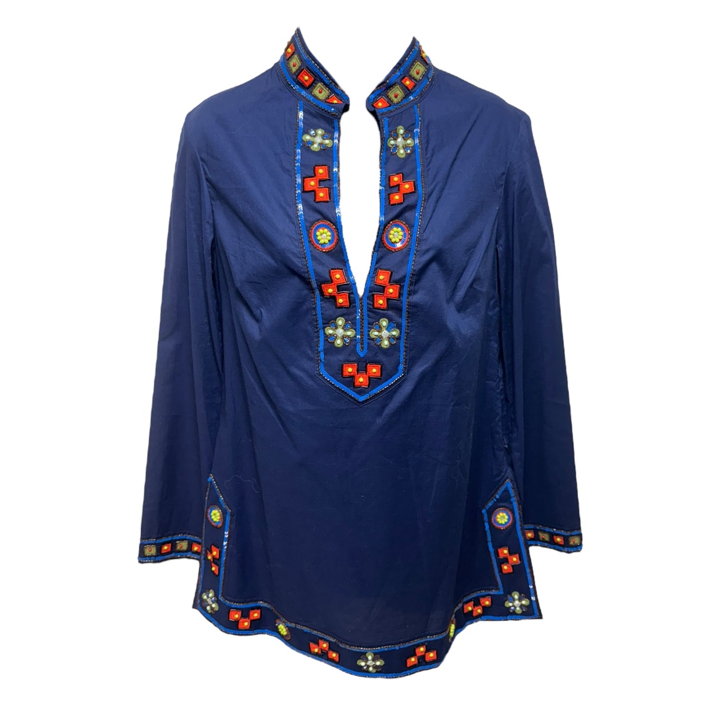 Embellished Tory Tunic Designer By Tory Burch In Blue, Size: 6