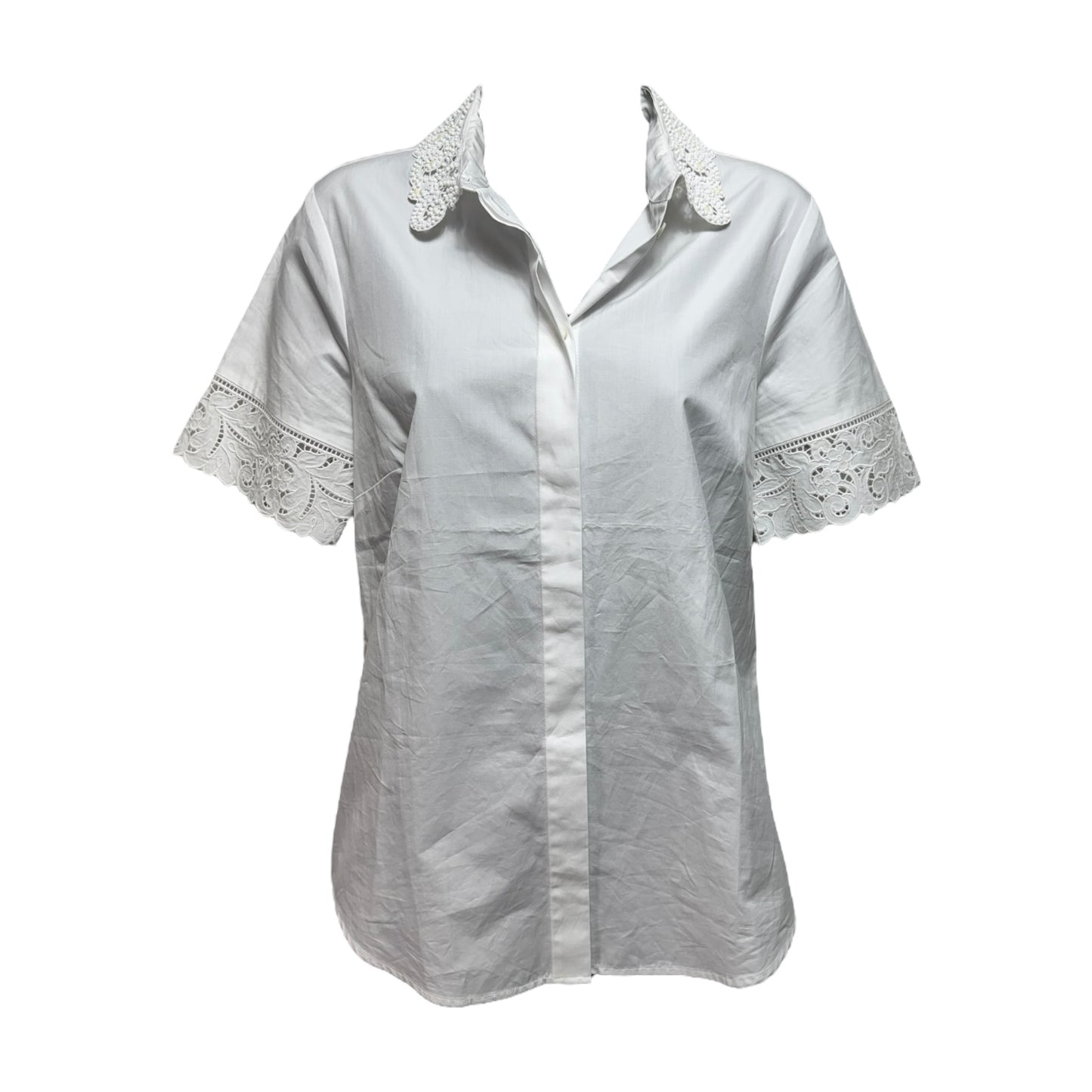 Beaded Collar Top Short Sleeve By J. Crew Collection In White, Size: 6