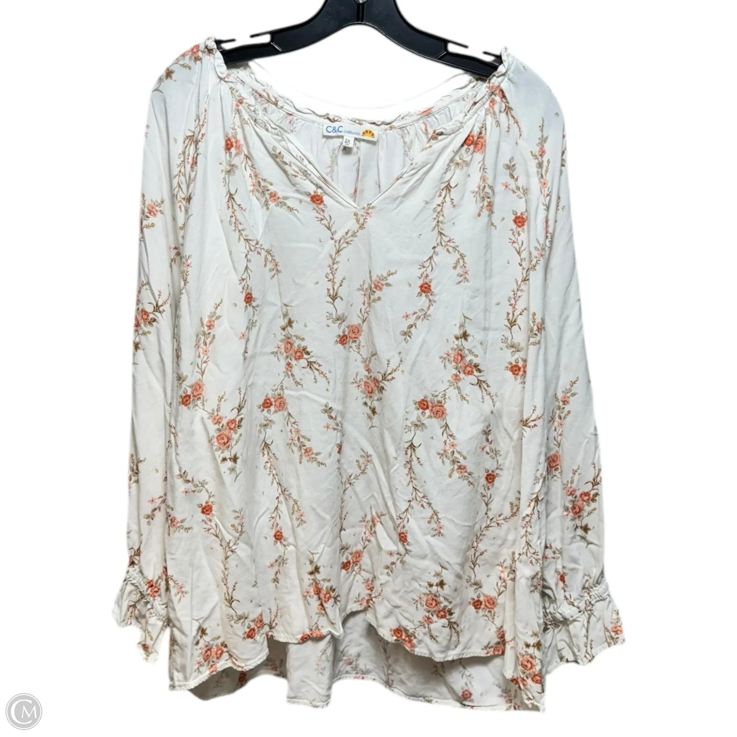 Top Long Sleeve By C And C In Floral Print, Size: 2x