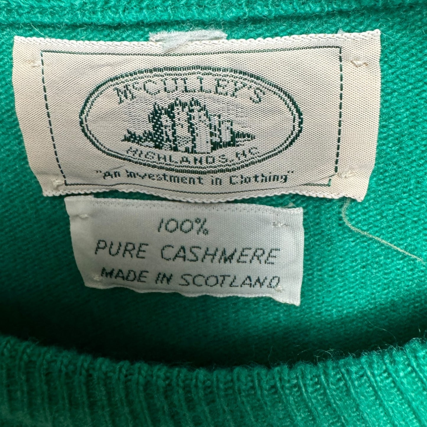 Classic Crew Fine Scottish Cashmere Sweater By McCulley’s In Green, Size: M