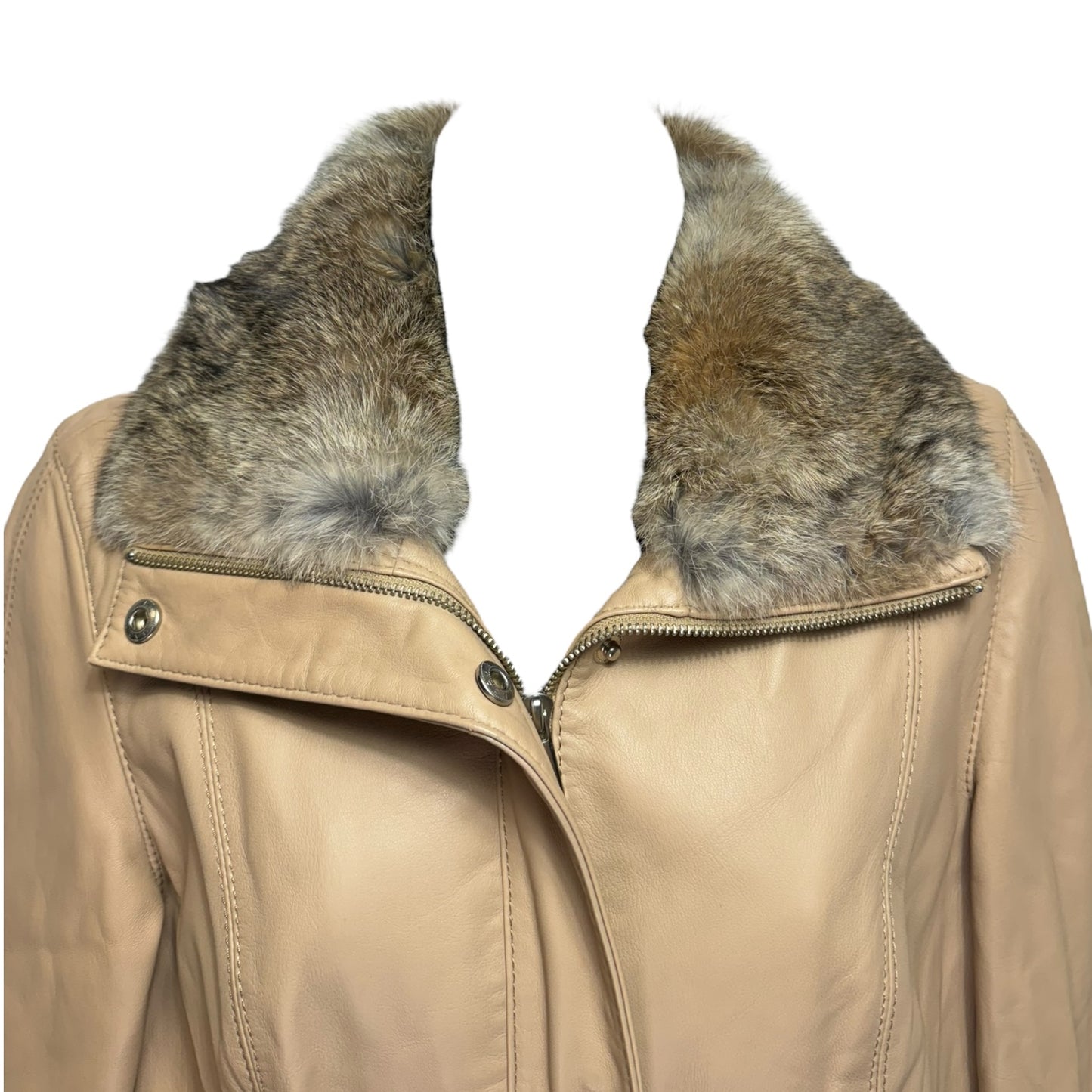 Insulated Leather Jacket with Fur Collar By Siena Studio In Tan, Size: S