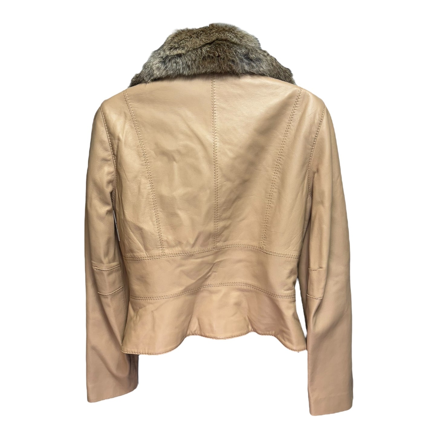 Insulated Leather Jacket with Fur Collar By Siena Studio In Tan, Size: S