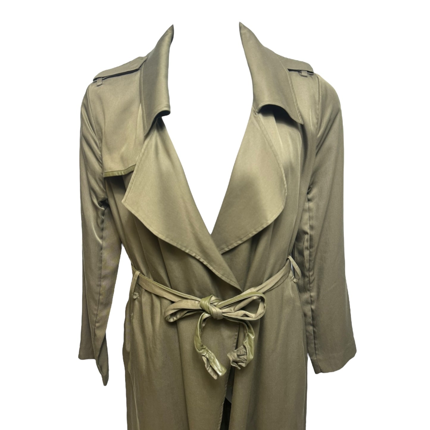 Belted Coat Trench Coat By Badgley Mischka In Green, Size: L