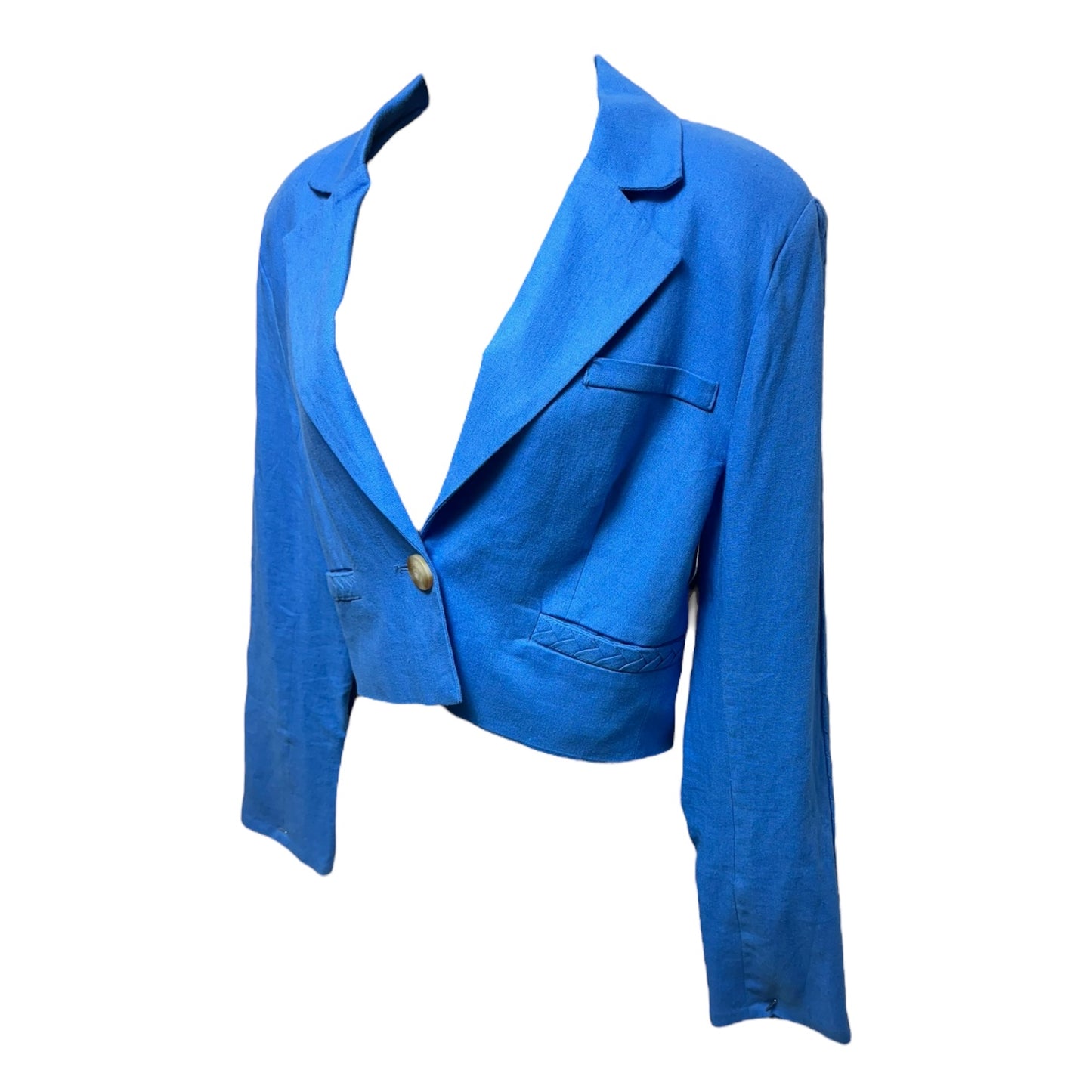 Linen Blend Cropped Blazer Designer By Jason Wu In Blue, Size: S