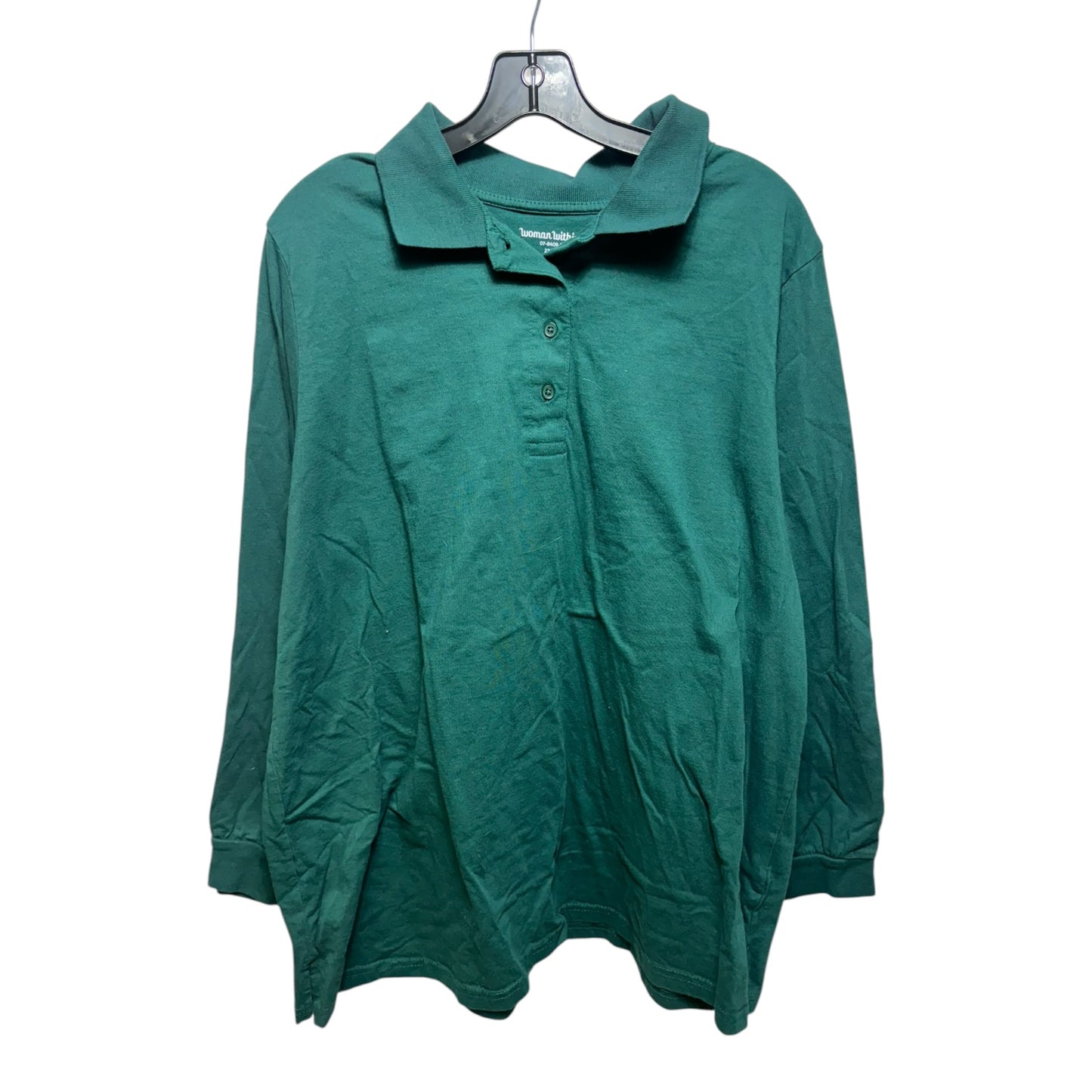 Top Long Sleeve Basic By Woman Within In Green, Size: 1x