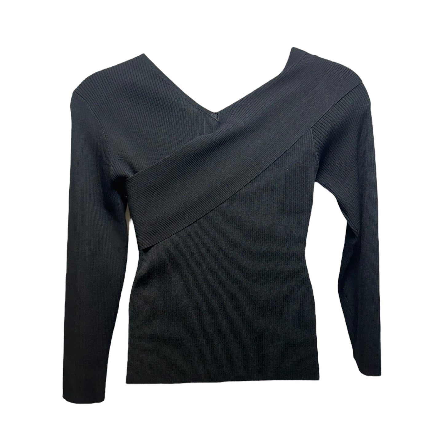 Ribbed Knit Asymmetric Detail Top By Karen Millen In Black, Size: L