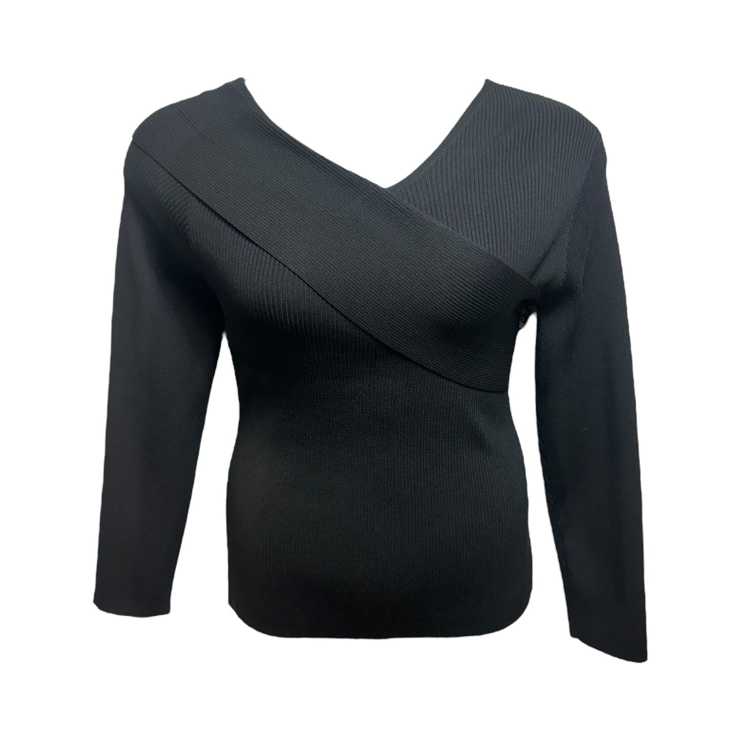 Ribbed Knit Asymmetric Detail Top By Karen Millen In Black, Size: L