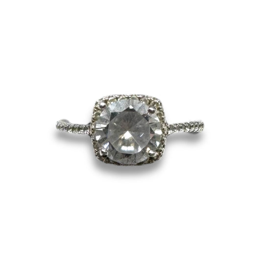 CZ & Sterling Silver Halo Ring By Unbranded, Size: 7