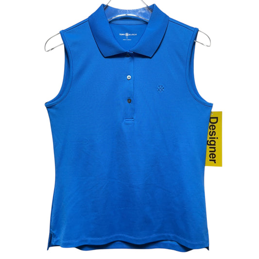 Performance Tech Pique Sleeveless Polo Designer By Tory Burch Sport In Blue, Size: M