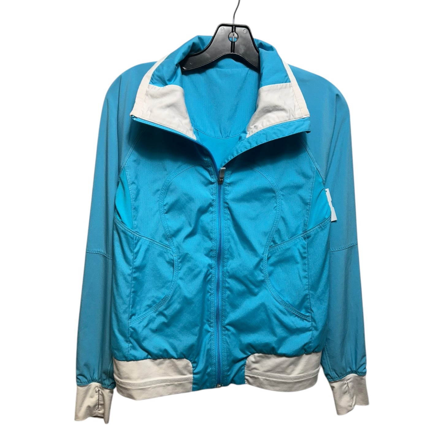 Run Track Attack Jacket By Lululemon In Spry Blue/White, Size: M