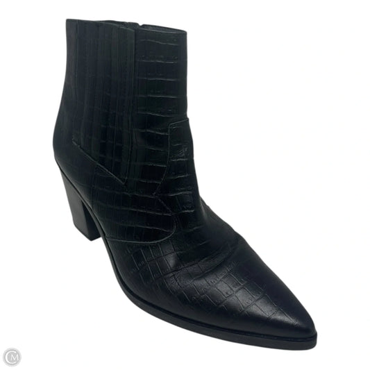 Croc Embossed Boots Ankle Block Heels By Blondo In Black, Size: 10