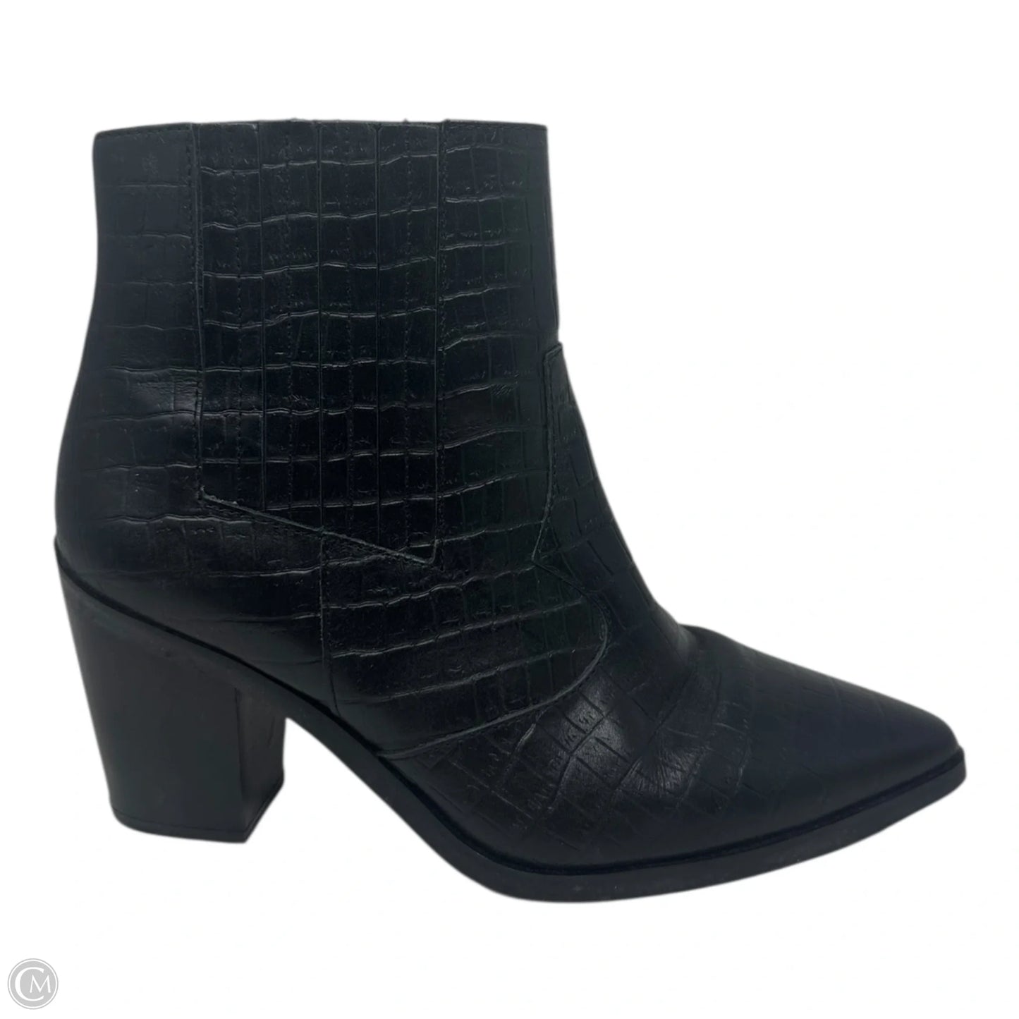 Croc Embossed Boots Ankle Block Heels By Blondo In Black, Size: 10