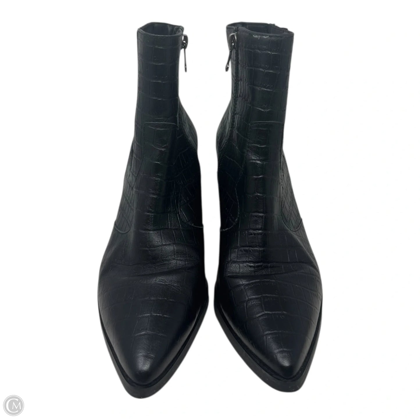 Croc Embossed Boots Ankle Block Heels By Blondo In Black, Size: 10