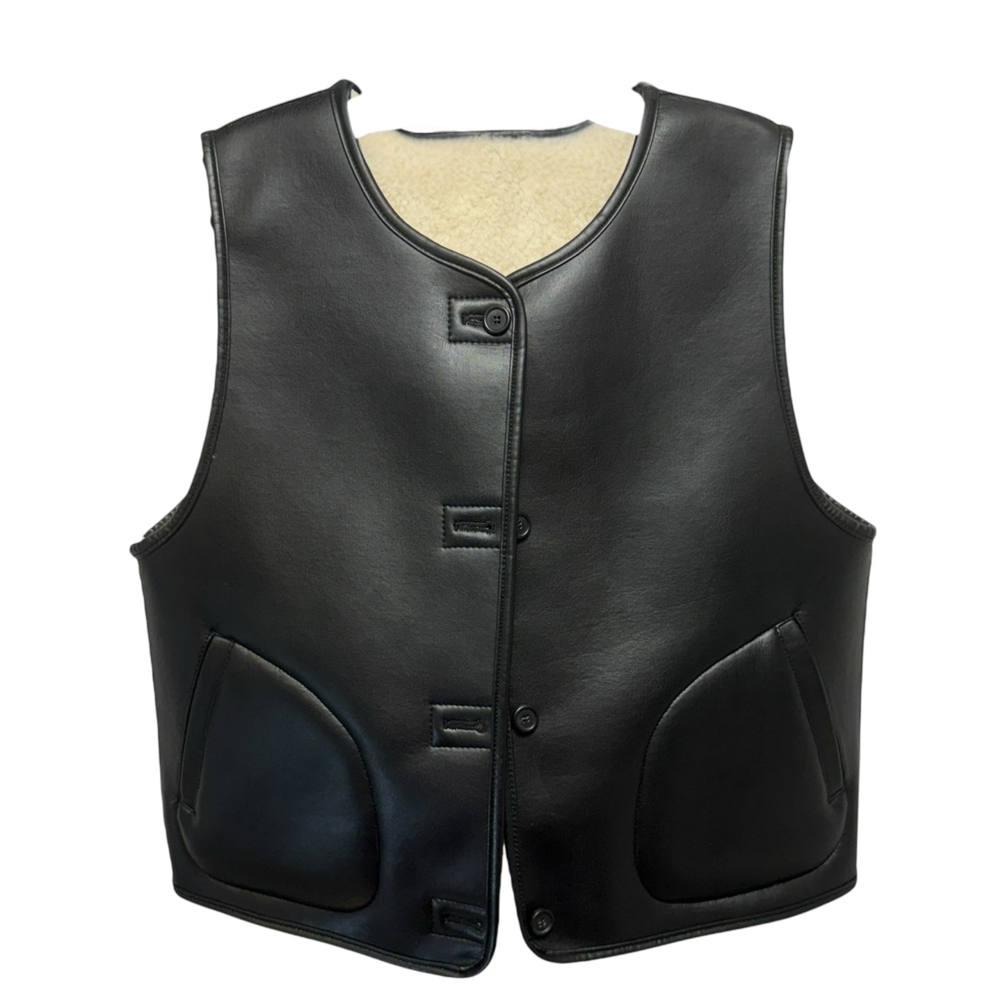 Anthony Reversible Fleece Vest_Black By LeniL In Black & Cream, Size: S