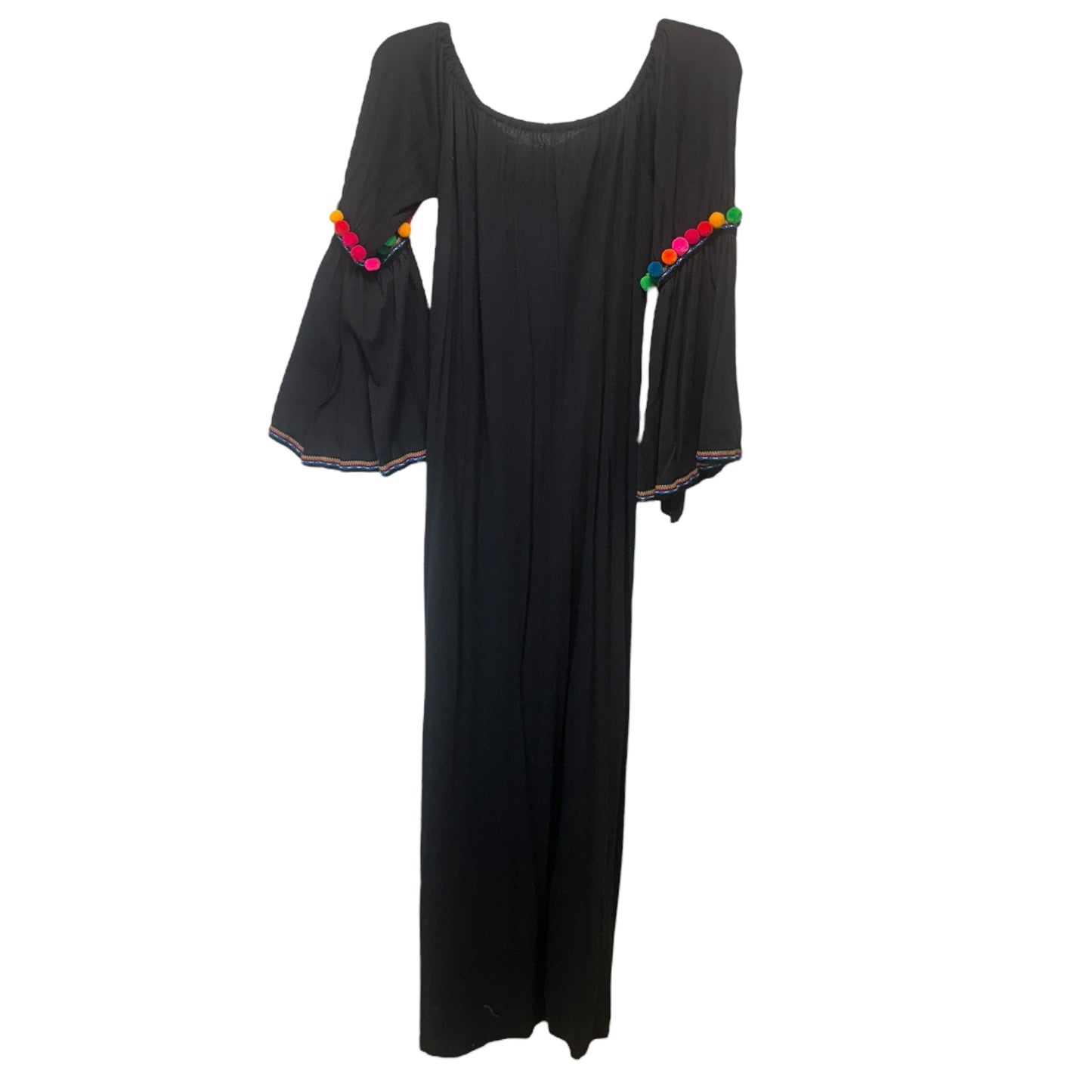 Off Shoulder Pompom Detail Coverup Maxi Dress By Cma In Black, Size: Osfm