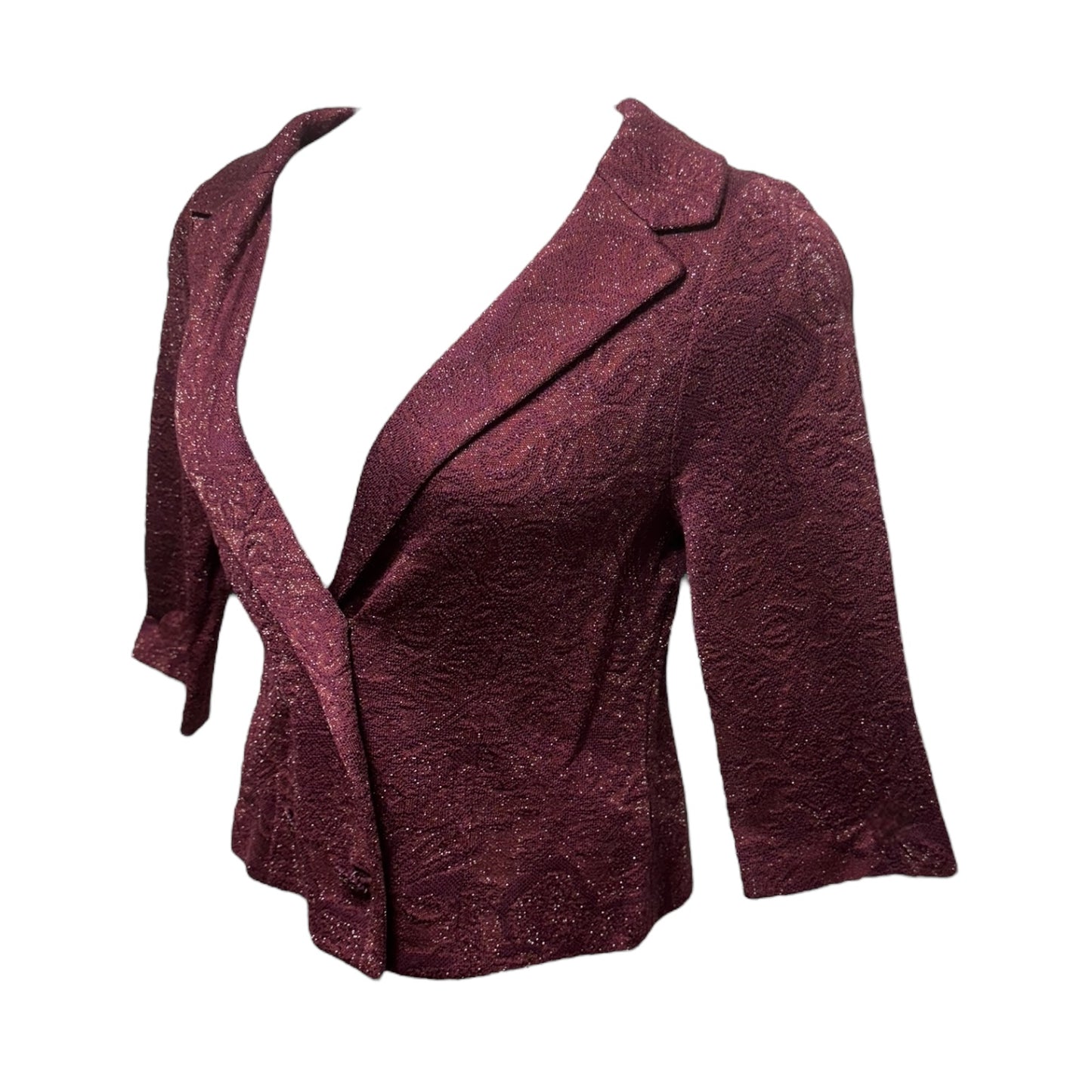 Knit Metallic Blazer Luxury Designer By St. John In Maroon, Size: 8