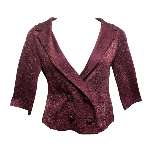 Knit Metallic Blazer Luxury Designer By St. John In Maroon, Size: 8