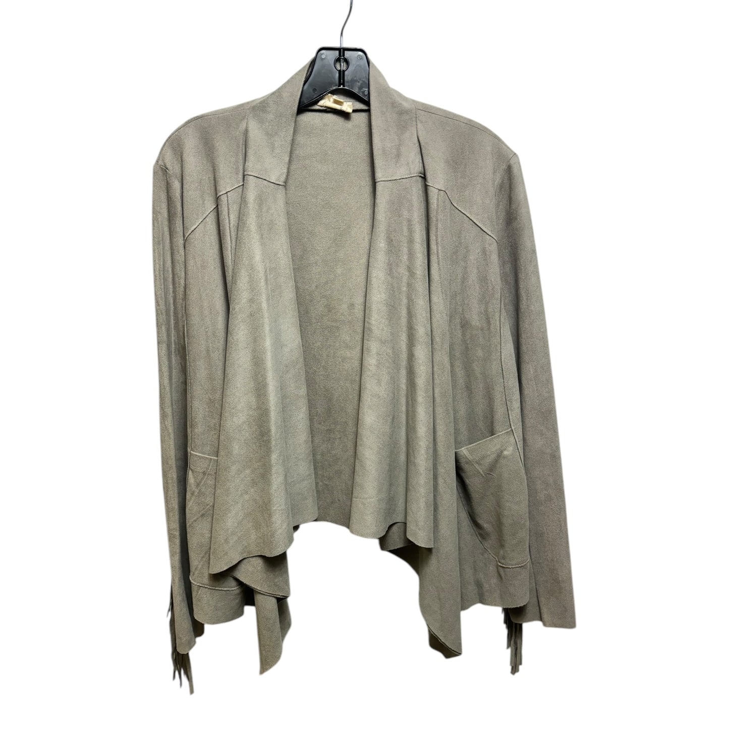 Faux Suede Fringe Sleeve Cardigan By JOH In Grey, Size: M