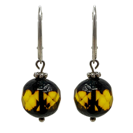 Faceted Amber & Sterling Silver Dangle Earrings By Unbranded