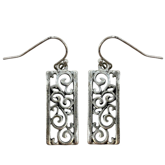 Silver Tone Filigree Dangle Earrings By Unbranded
