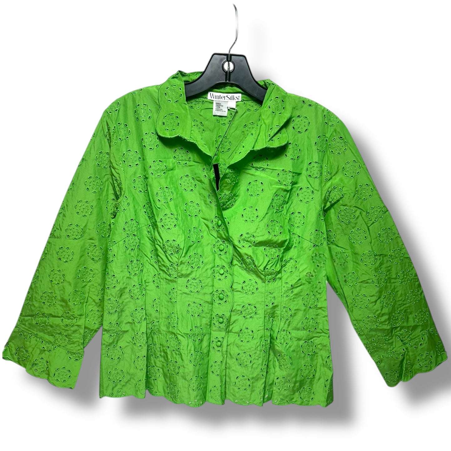 Top Long Sleeve By wintersilks In Green, Size: M