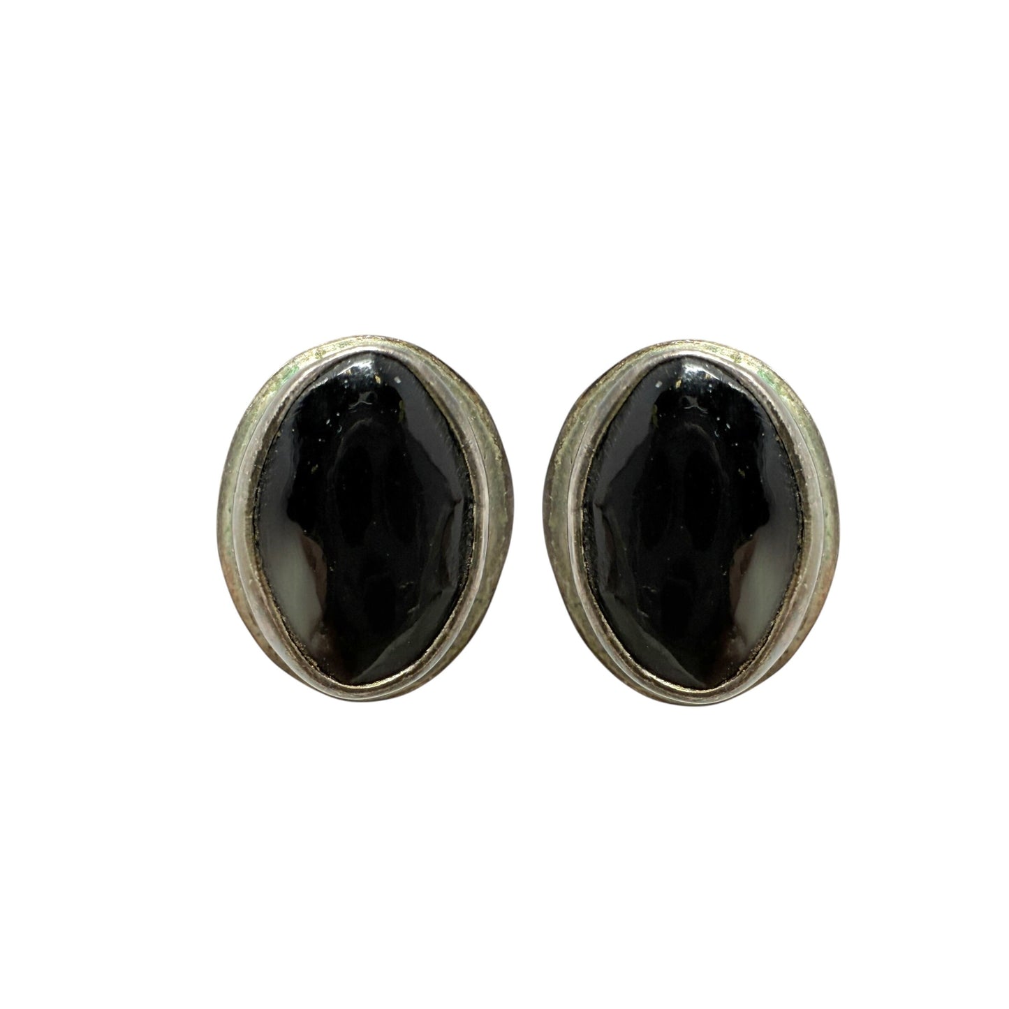 Sterling Silver & Black Agate Stud Earrings By Unbranded