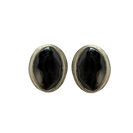 Sterling Silver & Black Agate Stud Earrings By Unbranded