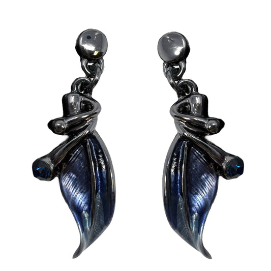 Dark Blue Hematite 3 Leaf Statement Earrings Dangle/drop By The Positive Look
