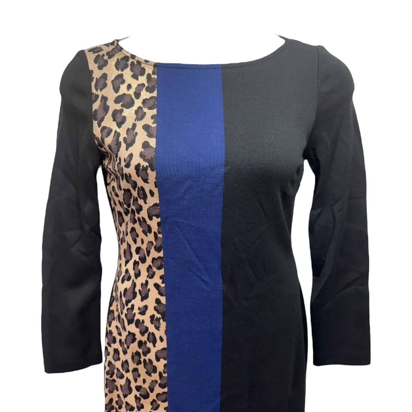 Leopard Panel Colorblock Milano Knit Dress Luxury Designer By St. John  Size: 8