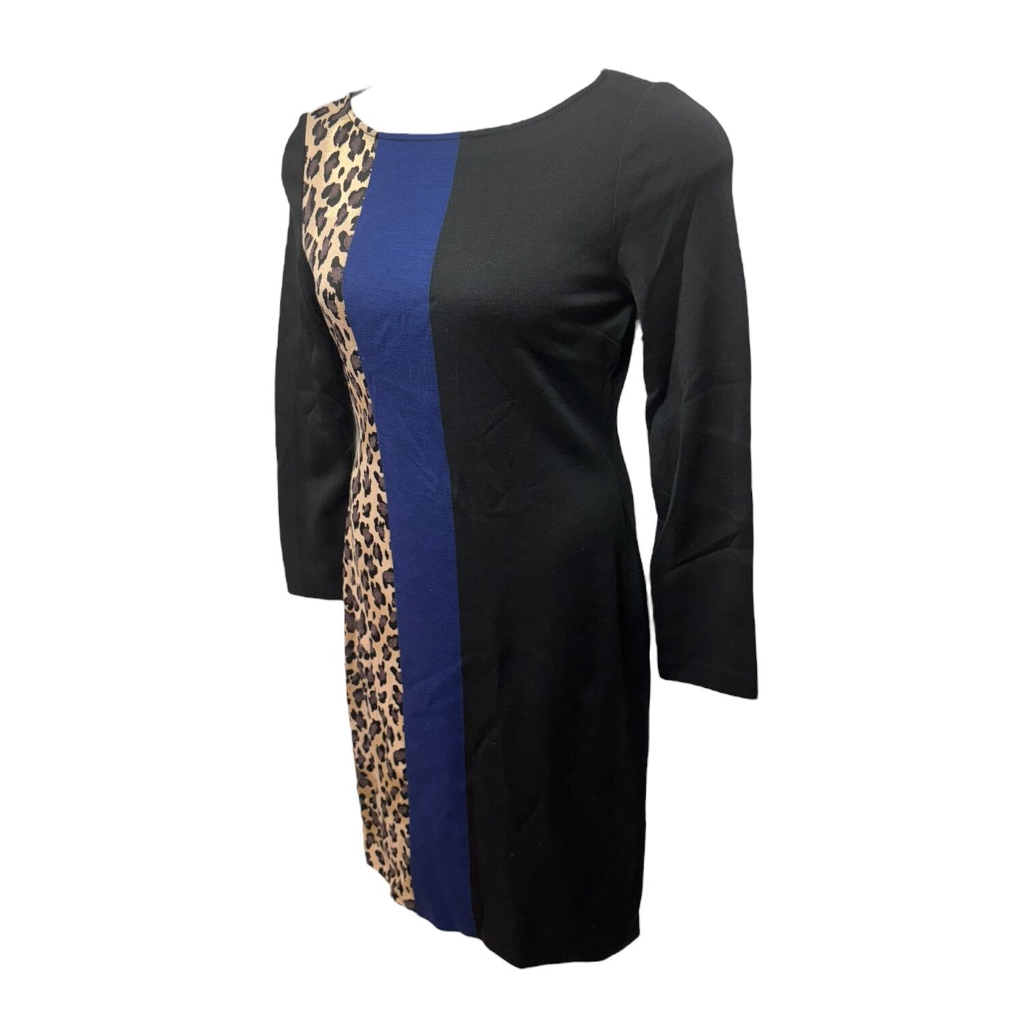 Leopard Panel Colorblock Milano Knit Dress Luxury Designer By St. John  Size: 8