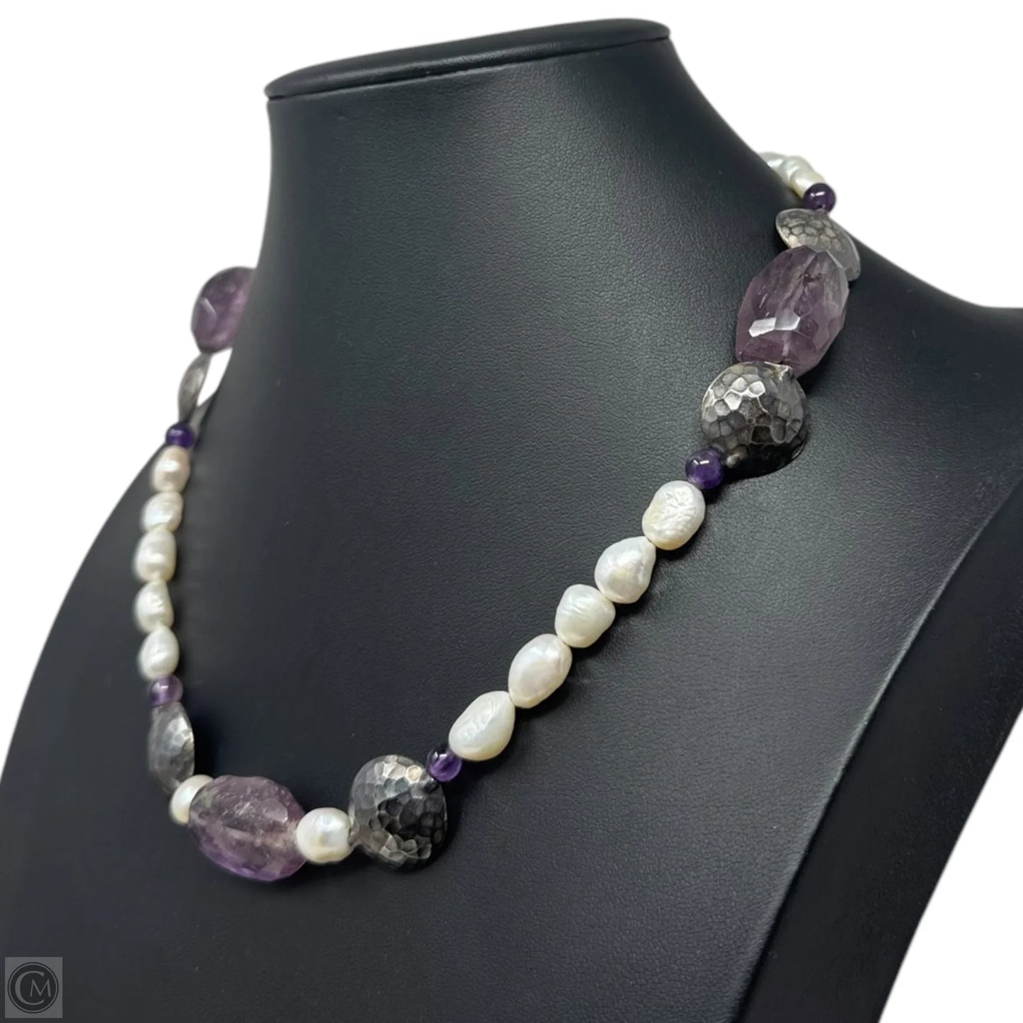 Amethyst Chunk & Pearl Necklace Sterling Silver Unbranded