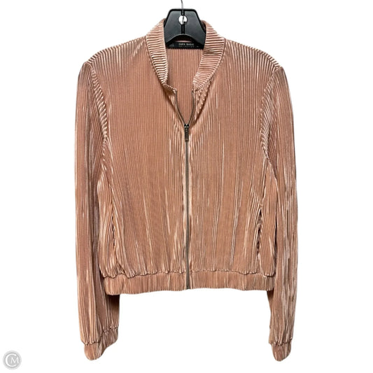 Pleated Jacket Zip Up By Zara Basic In Peach, Size: S