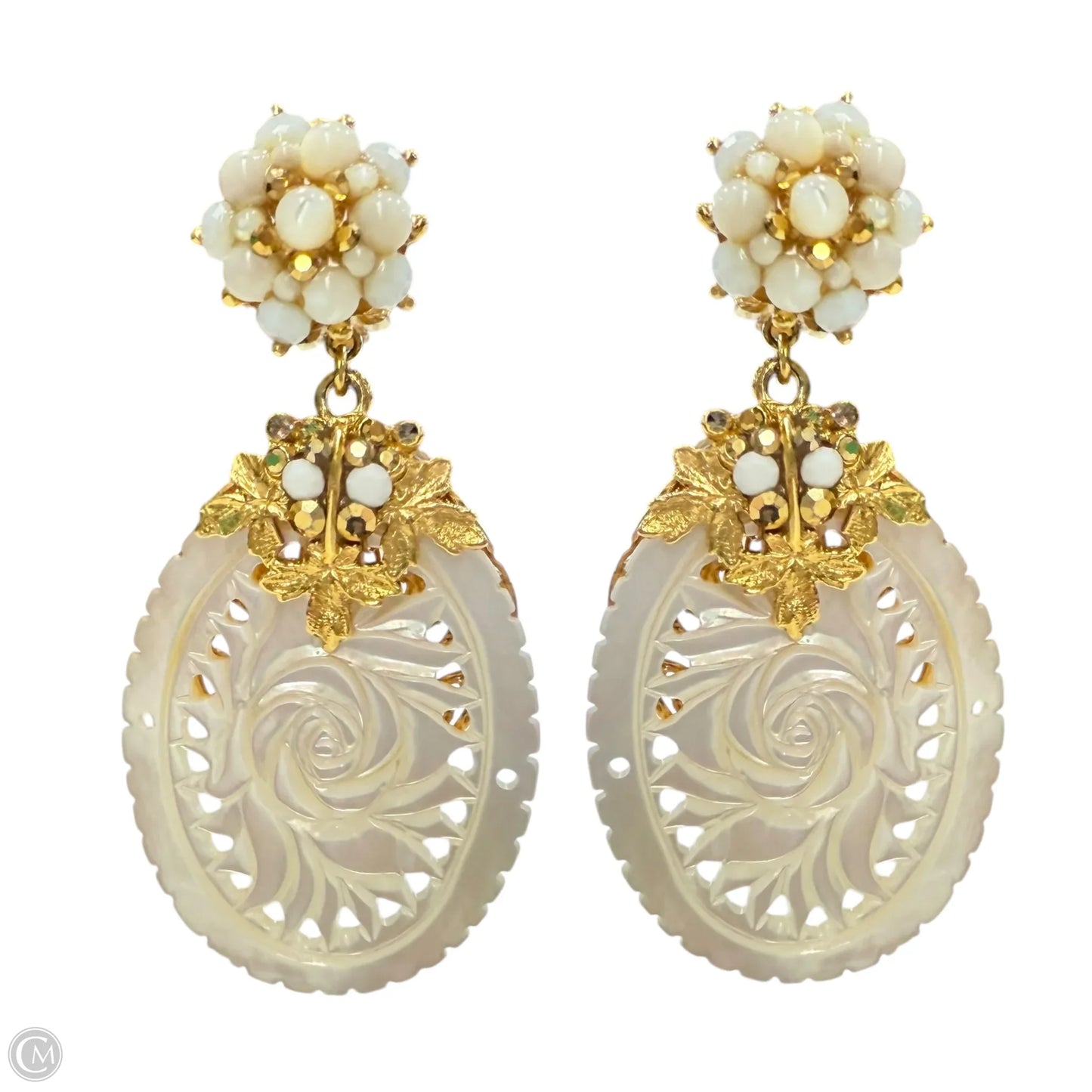 Mother Of Pearl Gold Plated Chandelier Earrings By Barerra