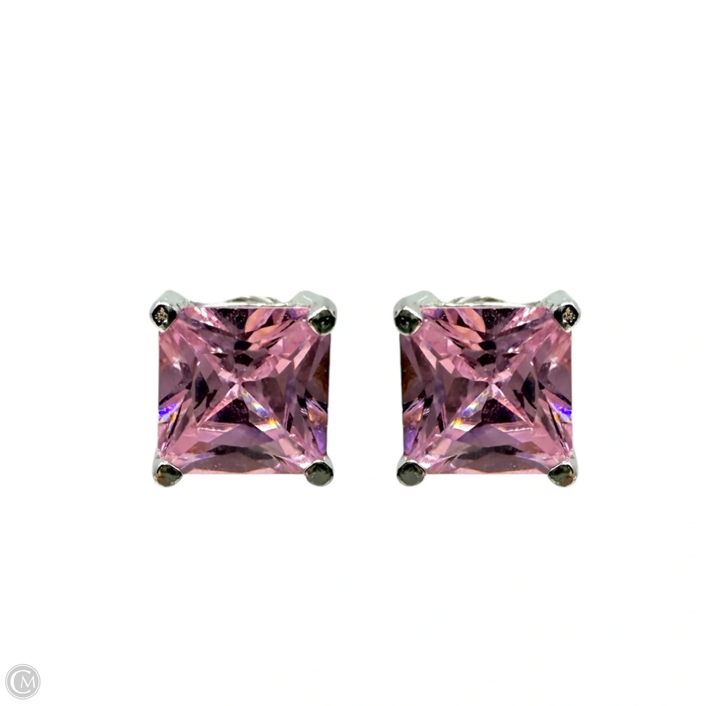 Sterling Silver & Pink Stone Stud Earrings By Unbranded