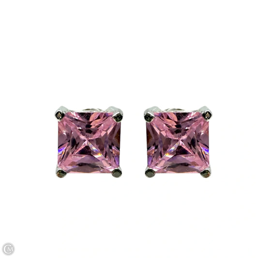 Sterling Silver & Pink Stone Stud Earrings By Unbranded