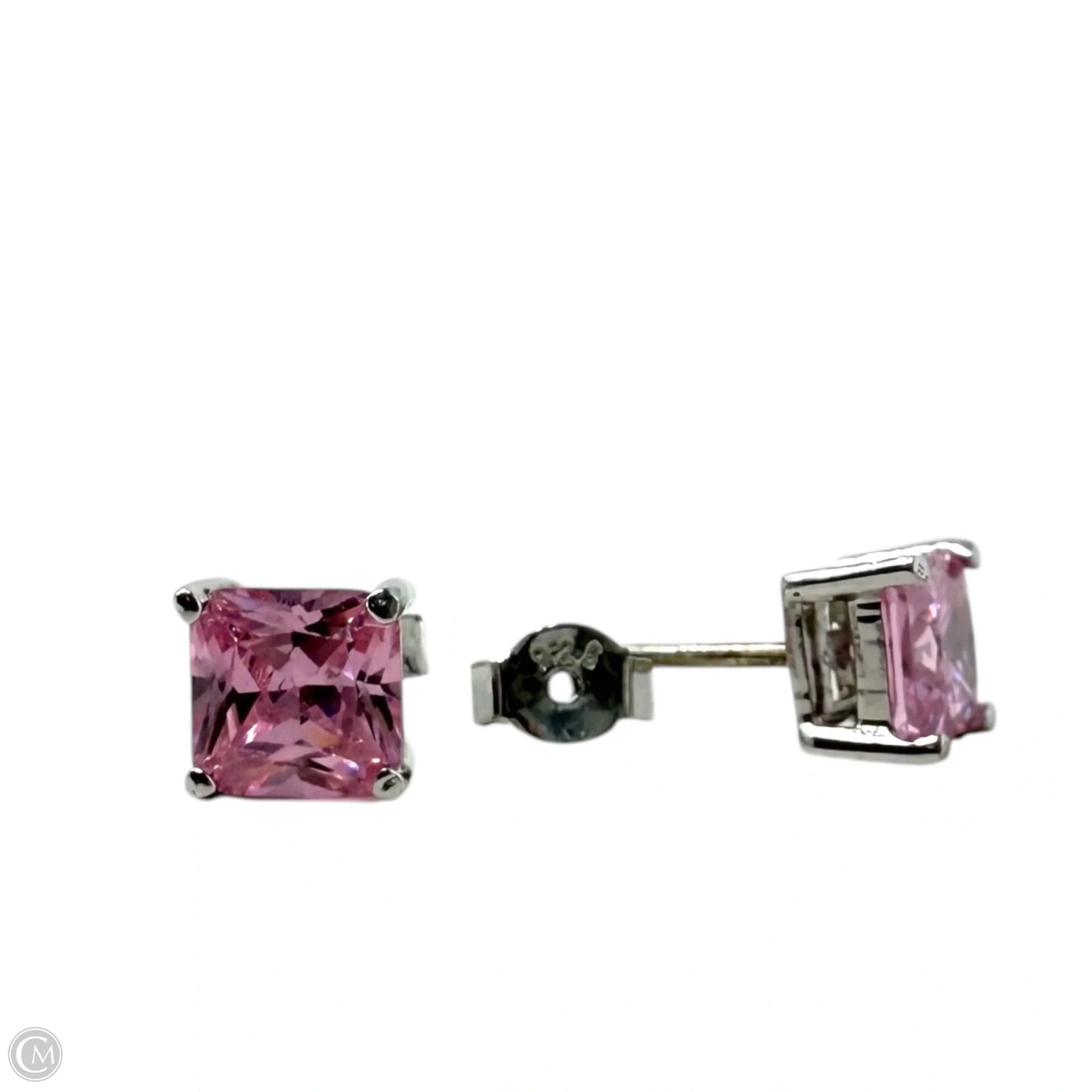 Sterling Silver & Pink Stone Stud Earrings By Unbranded